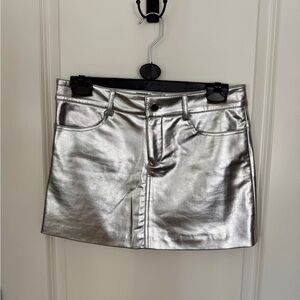 Mango metallic silver faux leather skirt S